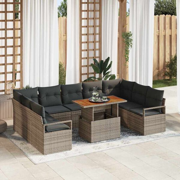 vidaXL Ensemble de canap&eacute; de jardin avec coussin 10 pcs Gris et marron