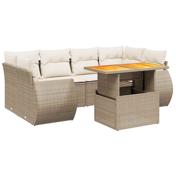 vidaXL Salon de jardin avec coussins 7 pcs beige r&eacute;sine tress&eacute;e