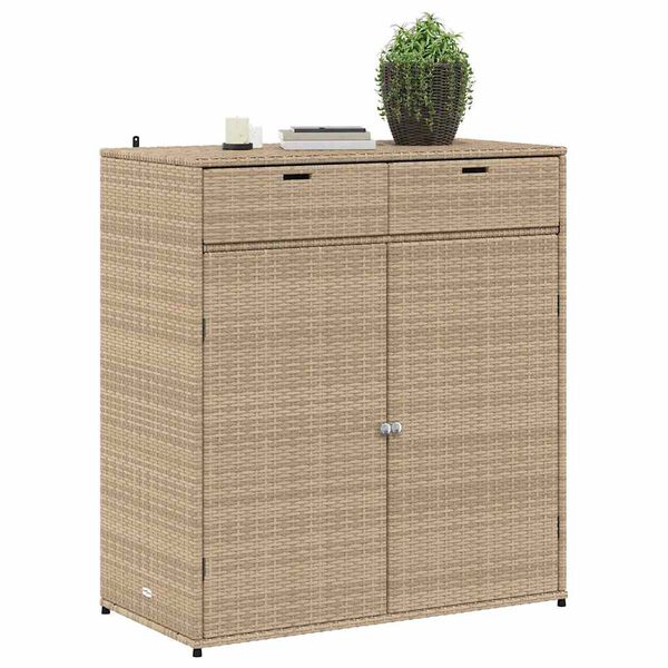 Armoire De Rangement Jardin Résine Tressée Beige 105x55x113cm - Meuble Extérieur