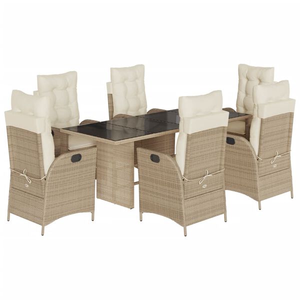 vidaXL Ensemble &agrave; manger de jardin et coussins 7 pcs beige poly rotin
