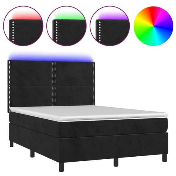 vidaXL Sommier &agrave; lattes de lit matelas et LED Noir 140x200 cm Velours