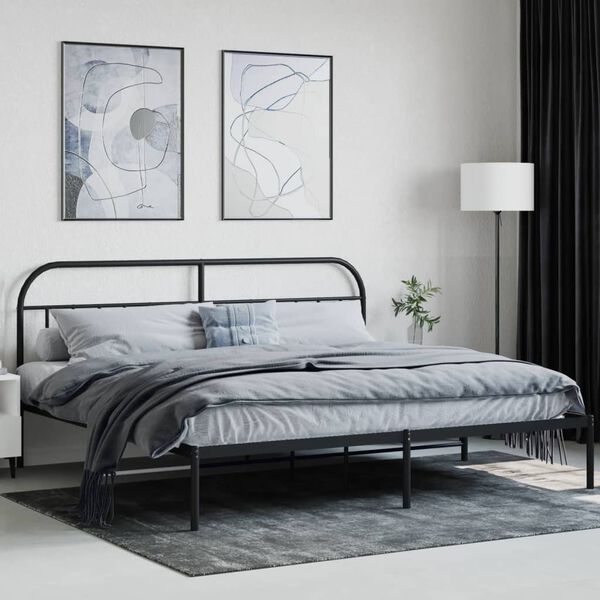 vidaXL Cadre de lit m&eacute;tal sans matelas avec t&ecirc;te de lit noir 200x200cm