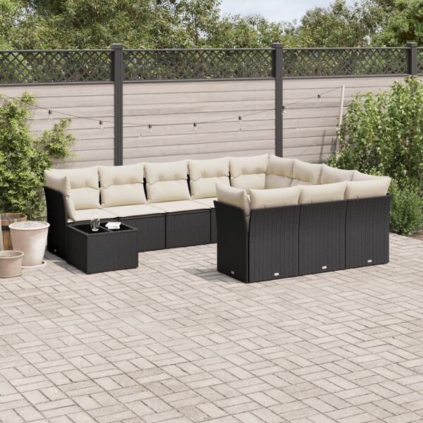 vidaXL Salon de jardin 11 pcs avec coussins noir r&eacute;sine tress&eacute;e