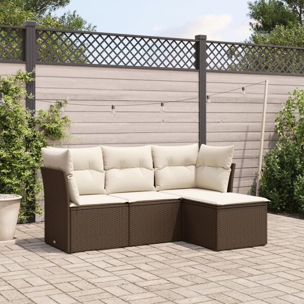 vidaXL Salon de jardin 4 pcs avec coussins marron r&eacute;sine tress&eacute;e