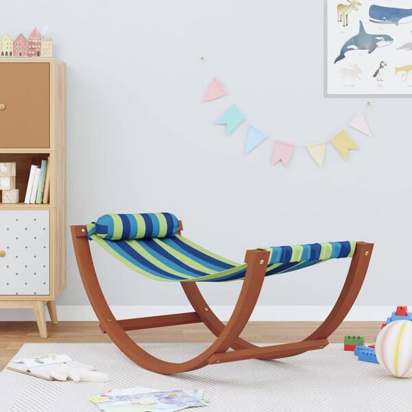 vidaXL Hamac &agrave; bascule pour enfants bleu et vert tissu