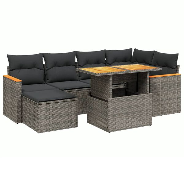vidaXL Salon de jardin avec coussins 7 pcs gris r&eacute;sine tress&eacute;e
