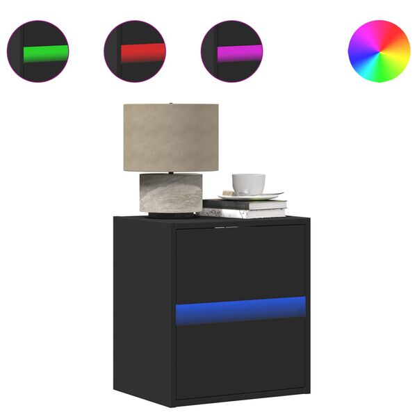 vidaXL Table de chevet murale avec lumi&egrave;res LED noir