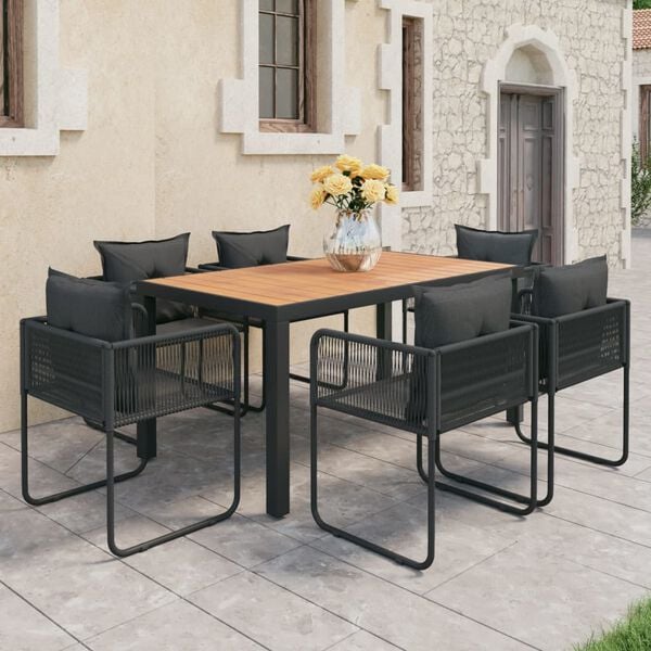 vidaXL Ensemble à Manger de jardin 7pcs PVC résine tressée noir marron