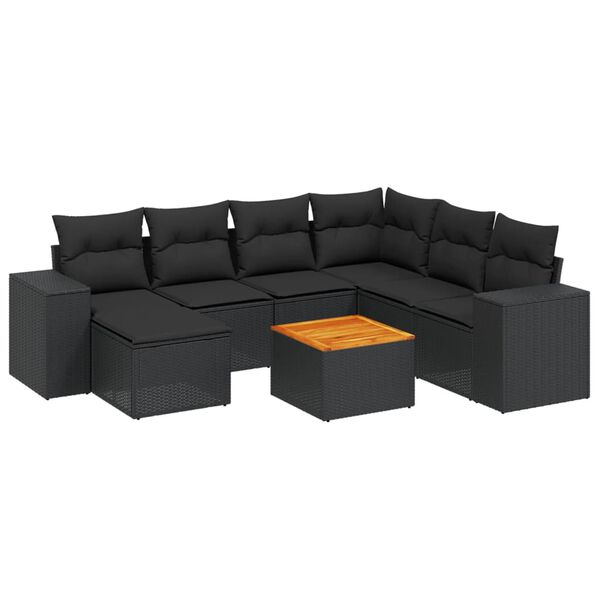 vidaXL Salon de jardin 8 pcs avec coussins noir r&eacute;sine tress&eacute;e