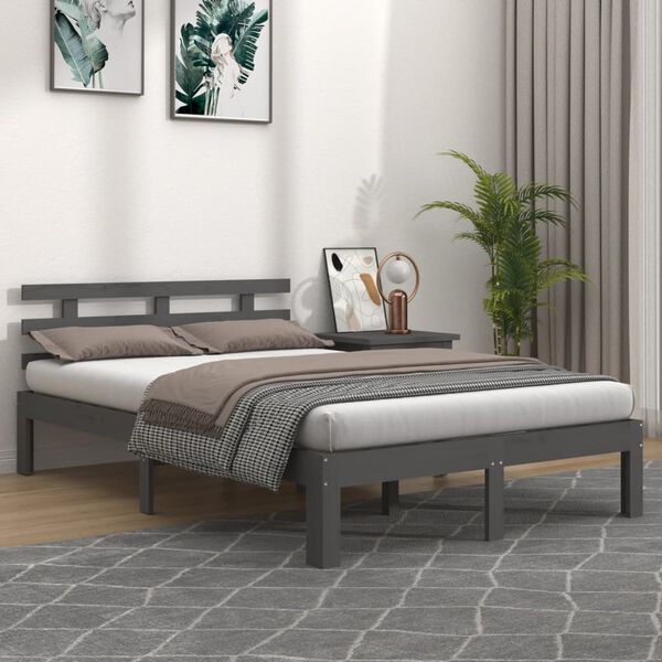 vidaXL Cadre de lit sans matelas gris bois massif 150x200 cm