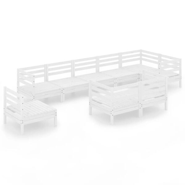 vidaXL Salon de jardin 9 pcs Bois de pin massif Blanc