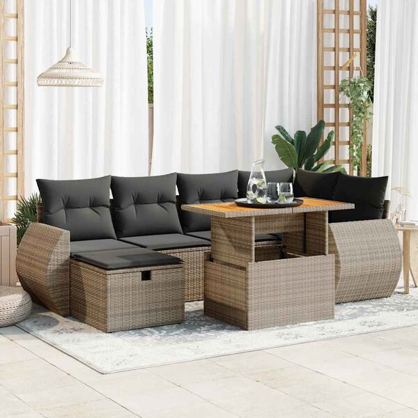 vidaXL Salon de jardin avec coussins 8 pcs gris r&eacute;sine tress&eacute;e acacia