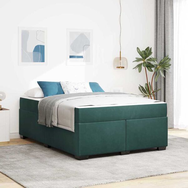 vidaXL Cadre de lit avec matelas Vert fonc&eacute; 140 x 200 cm tissu