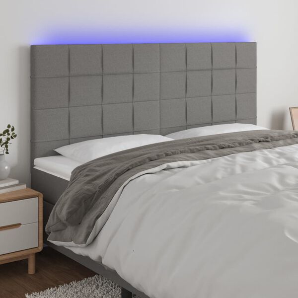 vidaXL T&ecirc;te de lit &agrave; LED Gris fonc&eacute; 200x5x118/128 cm Tissu