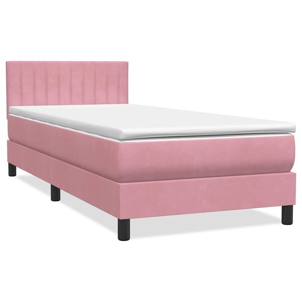vidaXL Sommier &agrave; lattes de lit avec matelas et LED rose 90x220 cm velours