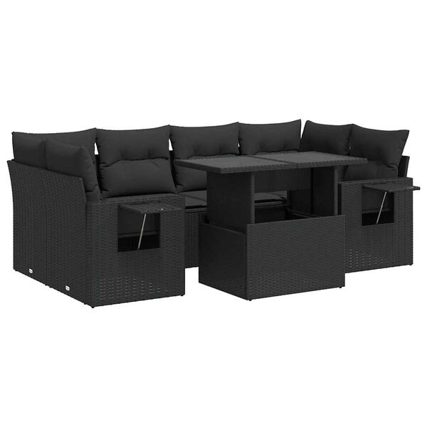 vidaXL Salon de jardin 7 pcs avec coussins noir r&eacute;sine tress&eacute;e
