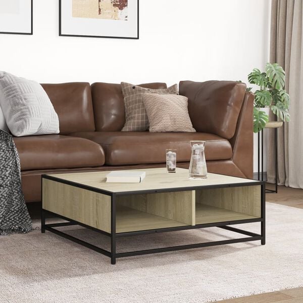 vidaXL Table basse chêne sonoma 80x80x30 cm bois d'ingénierie et métal