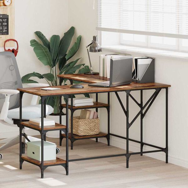 vidaXL Bureau Bois Ancien 139 x 139 x 75 cm Bois d'ing&eacute;nierie