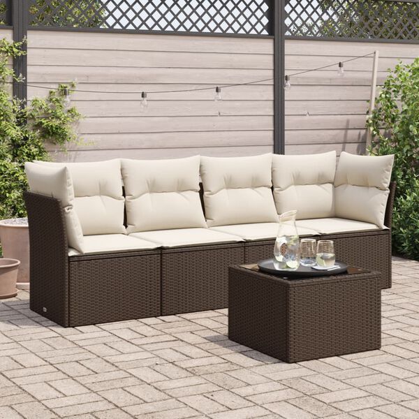 vidaXL Salon de jardin avec coussins 5 pcs marron r&eacute;sine tress&eacute;e