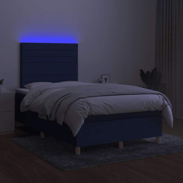 vidaXL Sommier &agrave; lattes de lit matelas et LED bleu 120x190 cm tissu