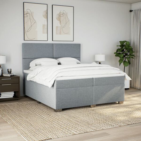 vidaXL Sommier &agrave; lattes de lit avec matelas Gris clair 200x200cm Tissu