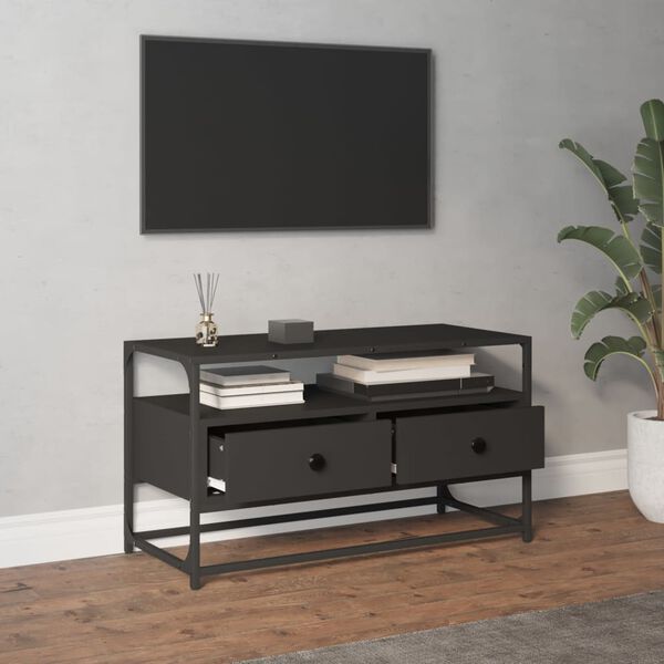 vidaXL Meuble TV noir 80x35x45 cm bois d'ing&eacute;nierie