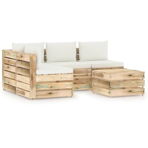 vidaXL Salon de jardin 5 pcs avec coussins Bois impr&eacute;gn&eacute; de vert
