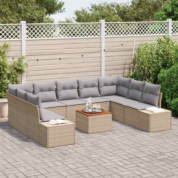 vidaXL Ensemble de canap&eacute; de jardin 10 pcs Beige polyrotin
