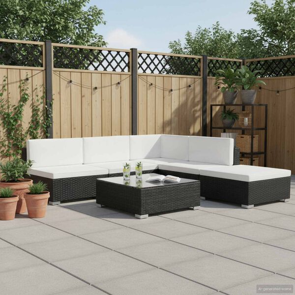 vidaXL Salon de jardin 6 pcs avec coussins résine tressée noir