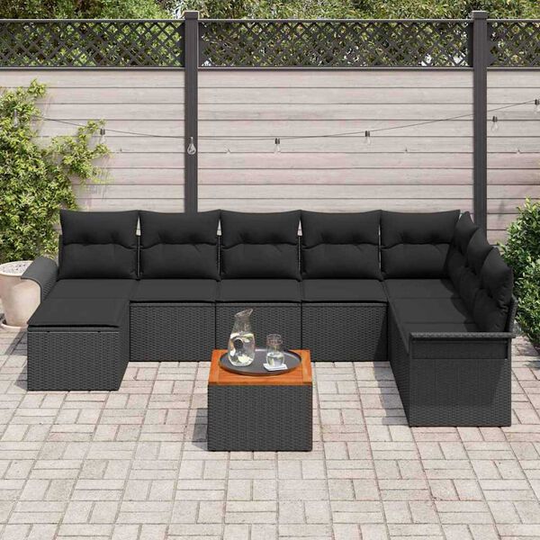 vidaXL Ensemble de canap&eacute; de jardin avec stockage 9 pcs Noir polyrotin