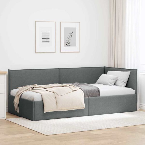 vidaXL Cadre de lit d'angle Gris foncé 90 x 190 cm tissu