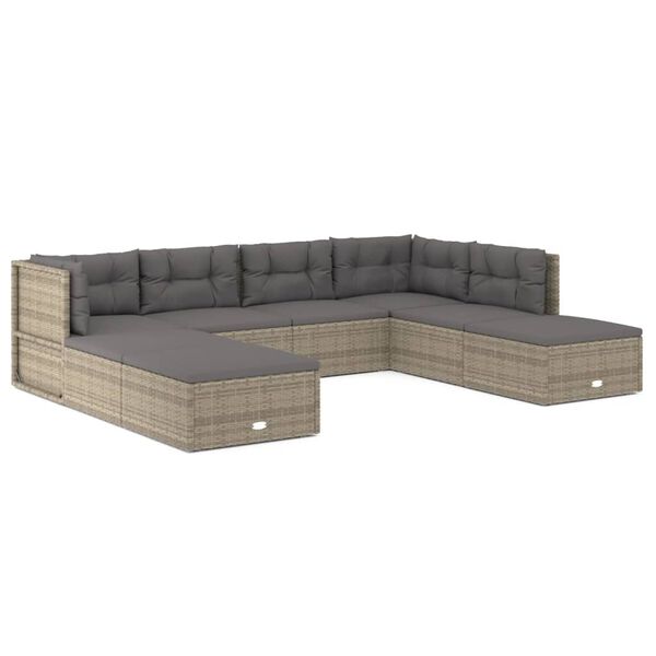 vidaXL Salon de jardin 8 pcs avec coussins Gris Résine tressée
