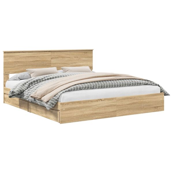 vidaXL Lit de Rangement Ch&ecirc;ne Sonoma 180 x 200 cm Bois d'ing&eacute;nierie
