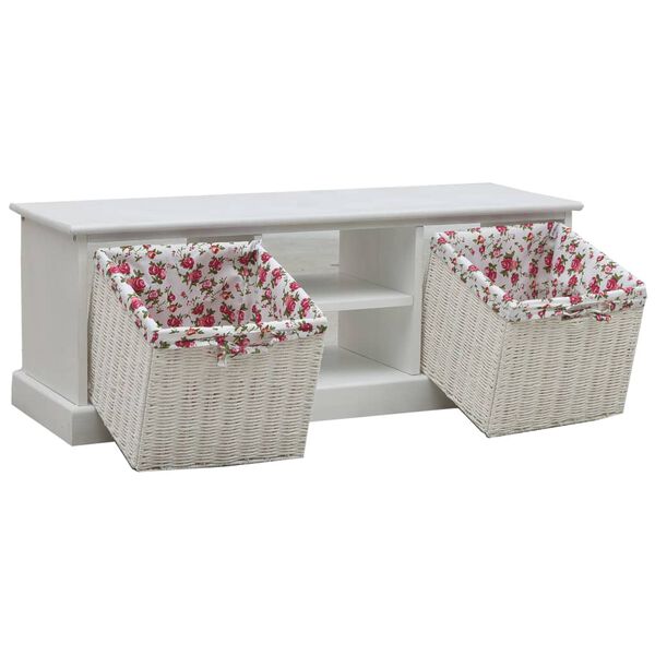 vidaXL Meuble TV avec 2 paniers blanc bois