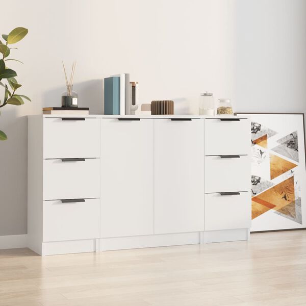 vidaXL Buffets 3 pcs Blanc Bois d'ing&eacute;nierie