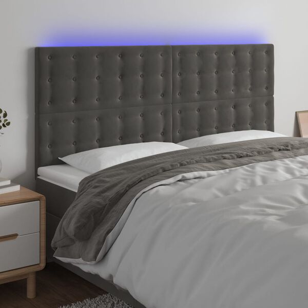 vidaXL T&ecirc;te de lit &agrave; LED Gris fonc&eacute; 200x5x118/128 cm Velours