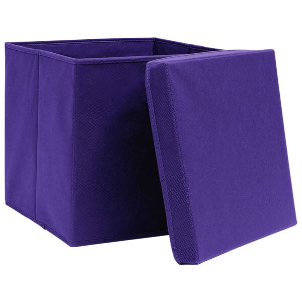 vidaXL Bo&icirc;tes de rangement avec couvercles 10 pcs 28x28x28 cm Violet