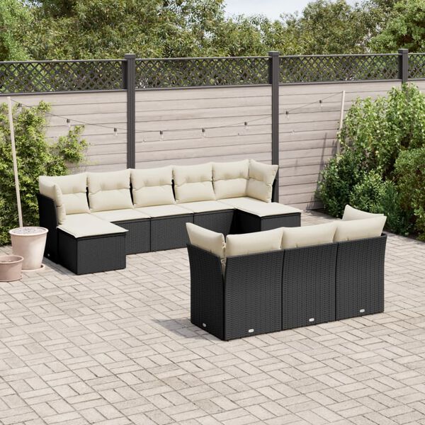 vidaXL Salon de jardin 10 pcs avec coussins noir r&eacute;sine tress&eacute;e