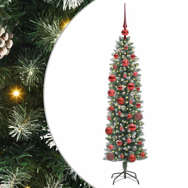 vidaXL Arbre de No&euml;l artificiel slim avec 150 LED Vert et blanc 150 cm