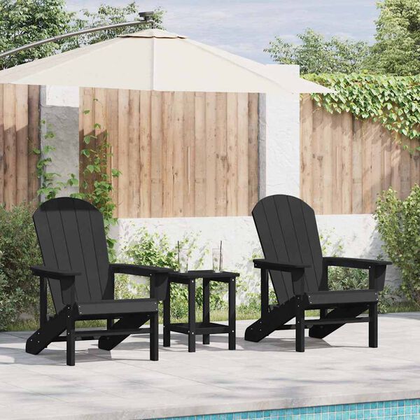 vidaXL Chaise de jardin 3 pcs Noir Poly&eacute;thyl&egrave;ne