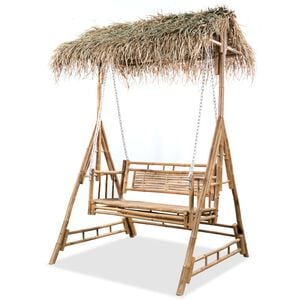 vidaXL Balancelle &agrave; 2 places avec feuilles de palmier Bambou 202 cm