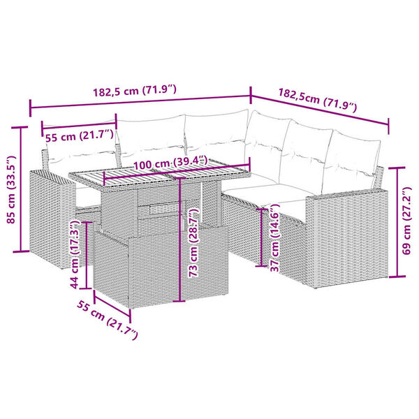 vidaXL Salon de jardin avec coussins 6 pcs beige résine tressée