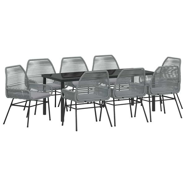 vidaXL Ensemble de salle &agrave; manger pour jardin 9 pcs Gris polyrotin
