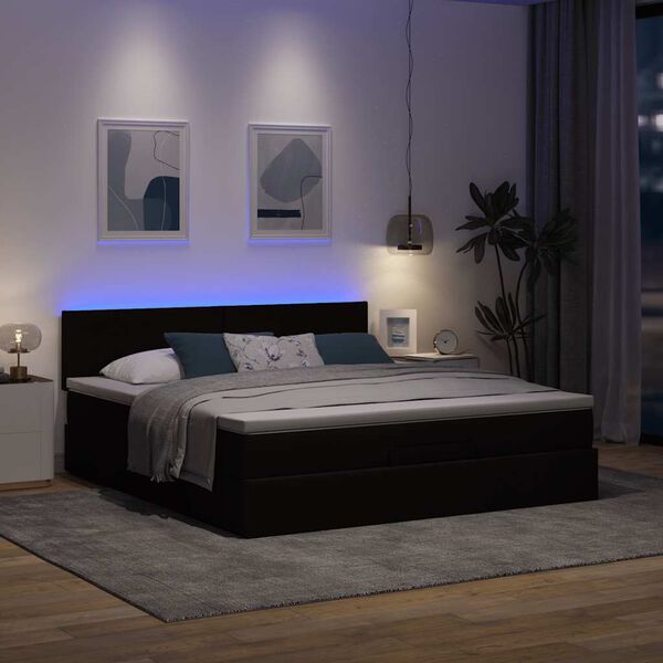 vidaXL Lit ottoman avec matelas et LED Marron fonc&eacute; 180x200 cm tissu
