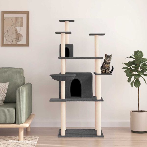 vidaXL Arbre &agrave; chat avec griffoirs en sisal Gris fonc&eacute; 166 cm