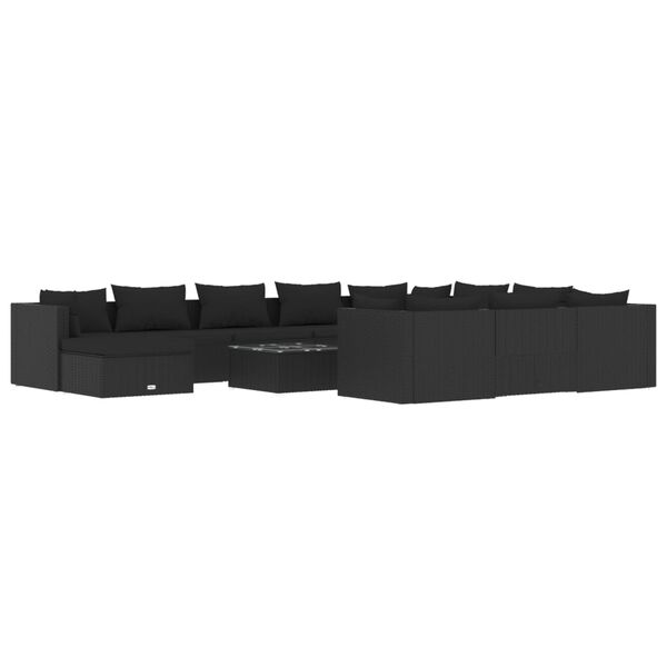 vidaXL Salon de jardin 12 pcs avec coussins R&eacute;sine tress&eacute;e Noir