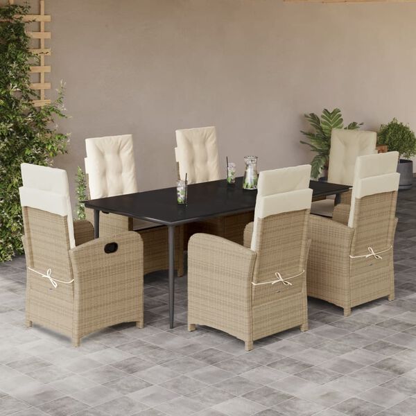 vidaXL Ensemble &agrave; manger de jardin et coussins 7 pcs beige poly rotin