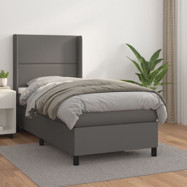 vidaXL Sommier &agrave; lattes de lit avec matelas Gris 80x200 cm Similicuir