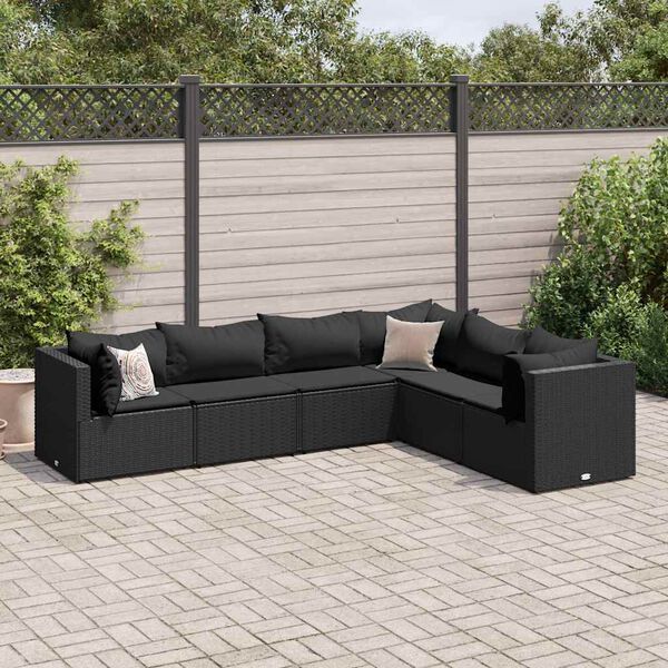 vidaXL Salon de jardin 6 pcs avec coussins Noir Résine tressée