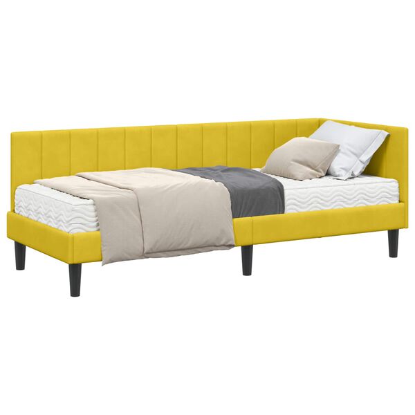 vidaXL Cadre de lit d'angle avec matelas 2 pcs Jaune Velours